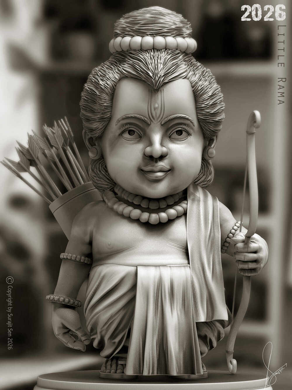 Little_Rama_Digital_Sculpture_SurajitSen_March2026_BW