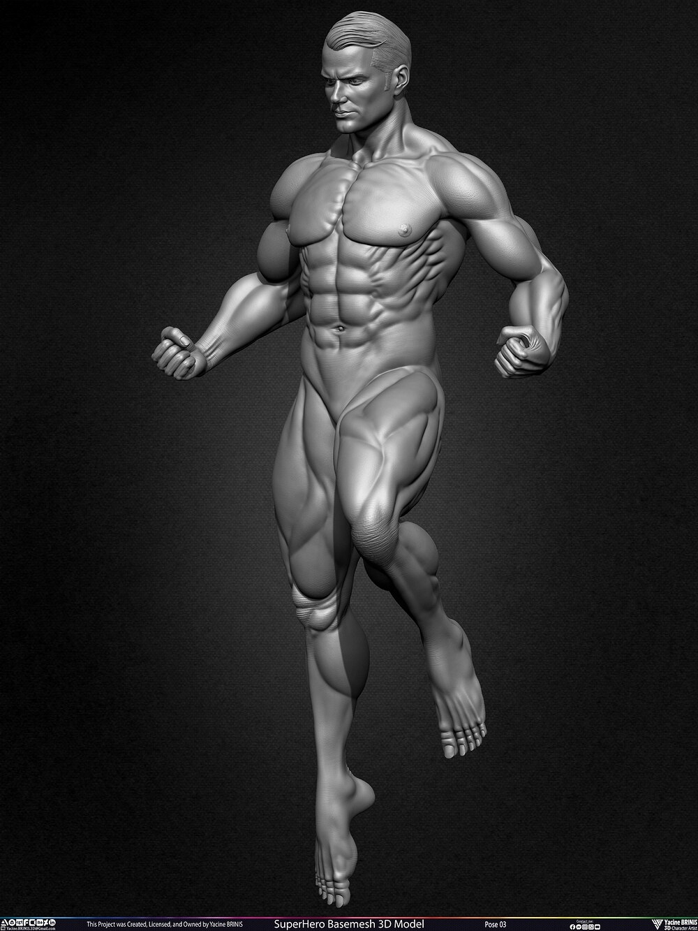 SuperHero Basemesh 3D Model Pose 03 Superman - Henry Kevill - Man of Steel-  Sculpted by Yacine BRINIS Set 036