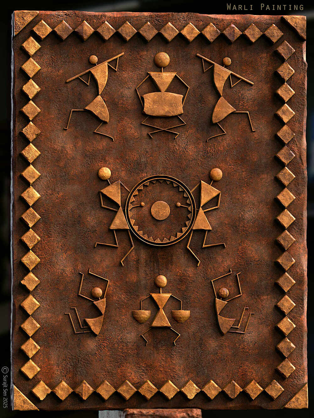 Celebration_Warli Painting_3D Relief Digital Sculpture_SurajitSen_May2025WIP