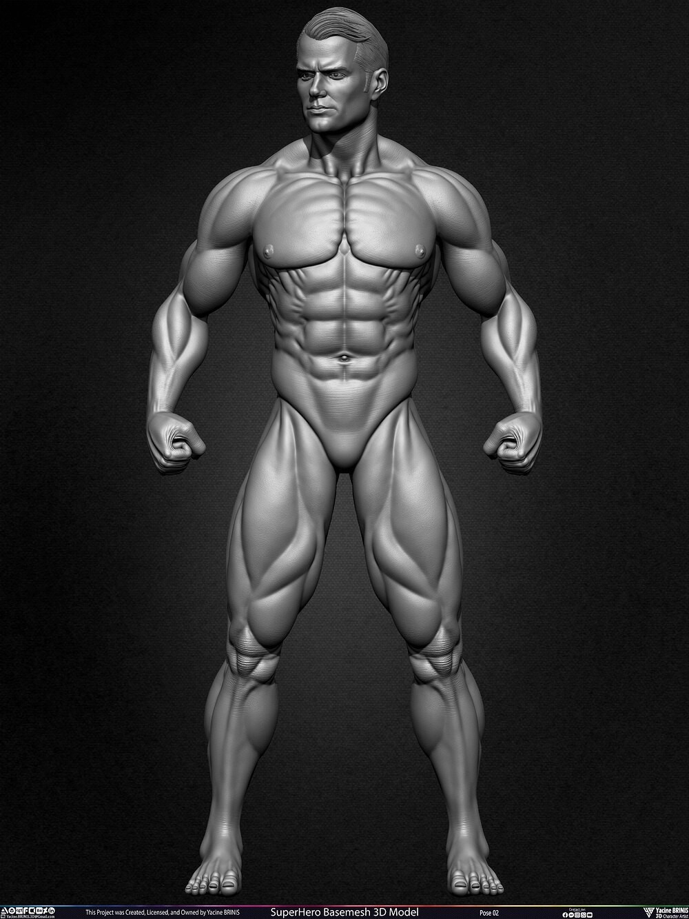 Super-Hero Basemesh 3D Model - Henry Cavill- Man of Steel - Superman - Pose 02 Sculpted by Yacine BRINIS Set 001