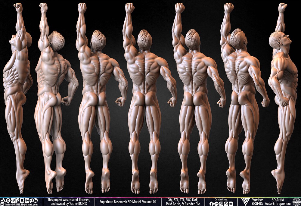 SuperHero Basemesh 3D Model Pose 04 Superman - Henry Kevill - Man of Steel-  Sculpted by Yacine BRINIS Set 055