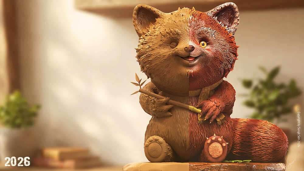 D_The Mischievous Red Panda_Digital_Sculpture_SurajitSen_clay_v003