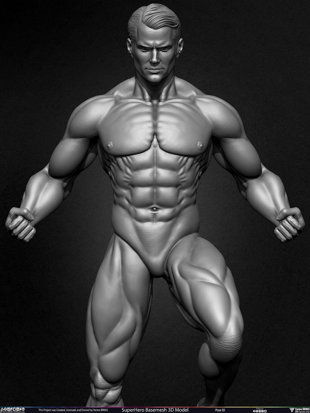 SuperHero Basemesh 3D Model Pose 03 Superman - Henry Kevill - Man of Steel-  Sculpted by Yacine BRINIS Set 044