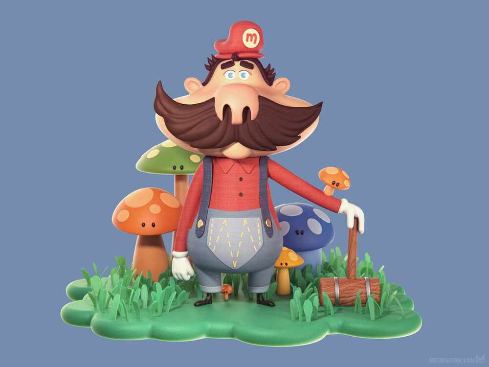 metin-seven_stylized-artistic-3d-illustrator-cartoon-character-designer_cute-mario-game-mushrooms