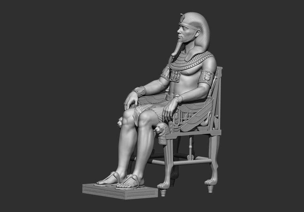 Ancient Egyptian Pharaoh on Royal Throne – High Detail STL 3D Printable Statue (14)