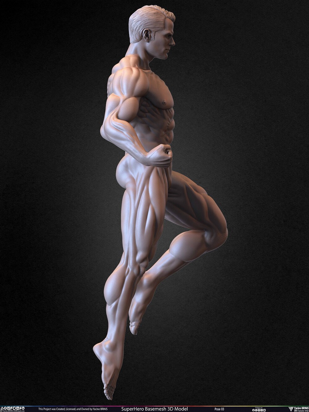 SuperHero Basemesh 3D Model Pose 03 Superman - Henry Kevill - Man of Steel-  Sculpted by Yacine BRINIS Set 014