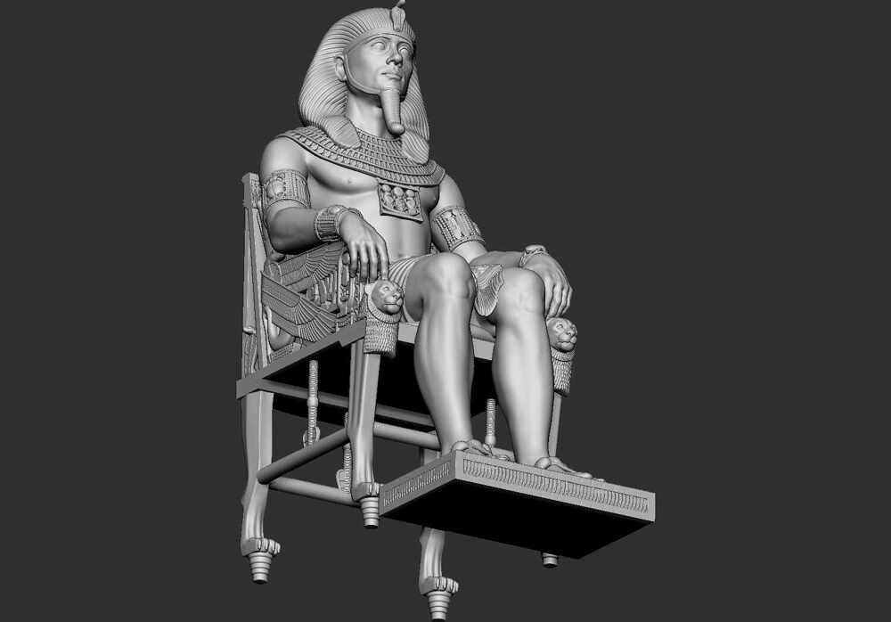 Ancient Egyptian Pharaoh on Royal Throne – High Detail STL 3D Printable Statue (4)