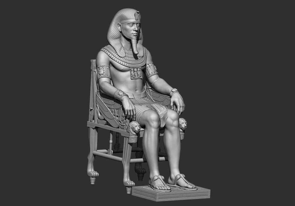 Ancient Egyptian Pharaoh on Royal Throne – High Detail STL 3D Printable Statue (7)