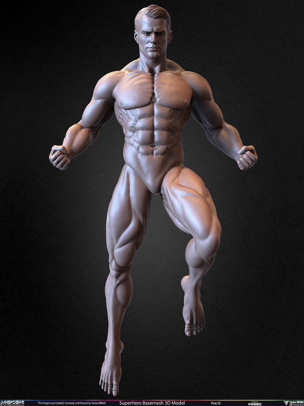 SuperHero Basemesh 3D Model Pose 03 Superman - Henry Kevill - Man of Steel-  Sculpted by Yacine BRINIS Set 005