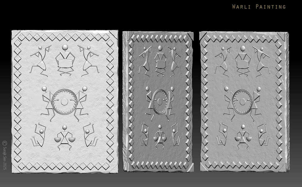 Celebration_Warli Painting_3D Relief Digital Sculpture_SurajitSen_May2025_WIP