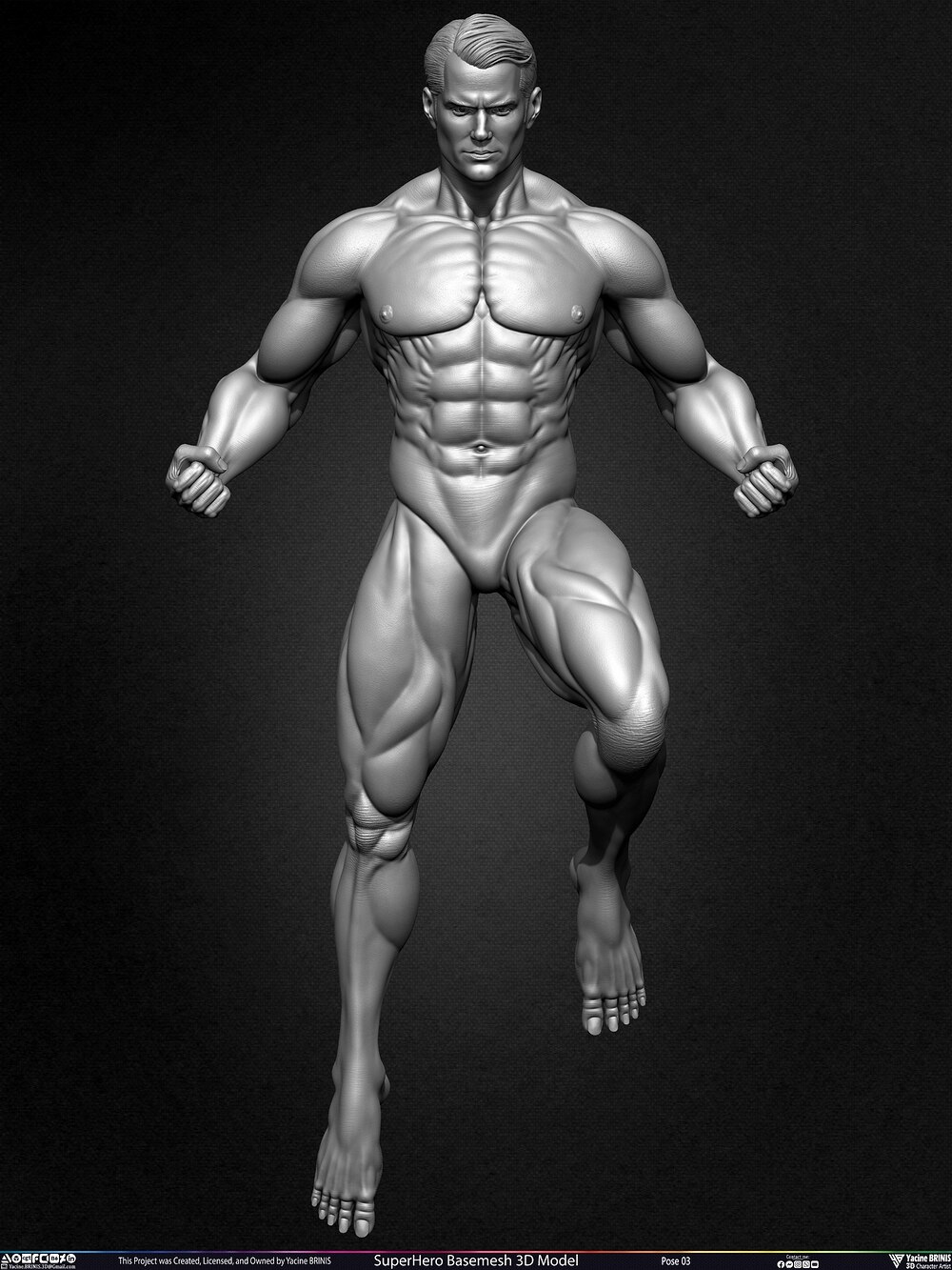 SuperHero Basemesh 3D Model Pose 03 Superman - Henry Kevill - Man of Steel-  Sculpted by Yacine BRINIS Set 034