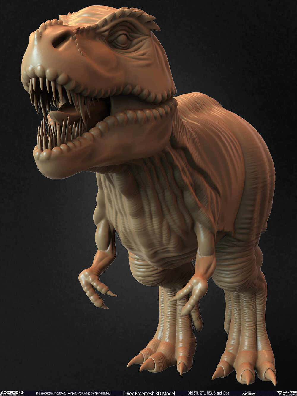 T-Rex Basemesh 3D Model (Tyrannosaurus Rex) Sculpted By Yacine BRINIS Set 020