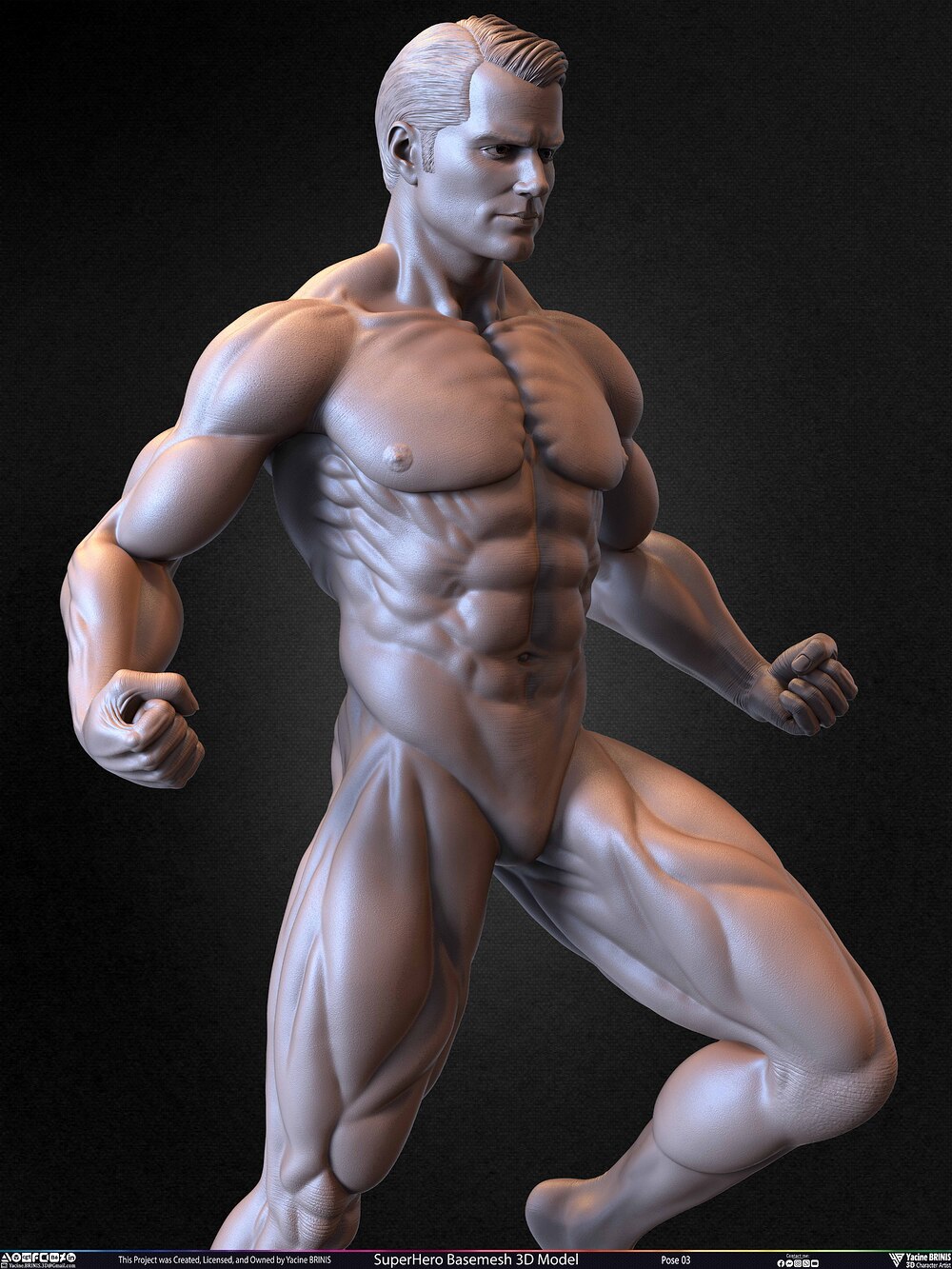 SuperHero Basemesh 3D Model Pose 03 Superman - Henry Kevill - Man of Steel-  Sculpted by Yacine BRINIS Set 029