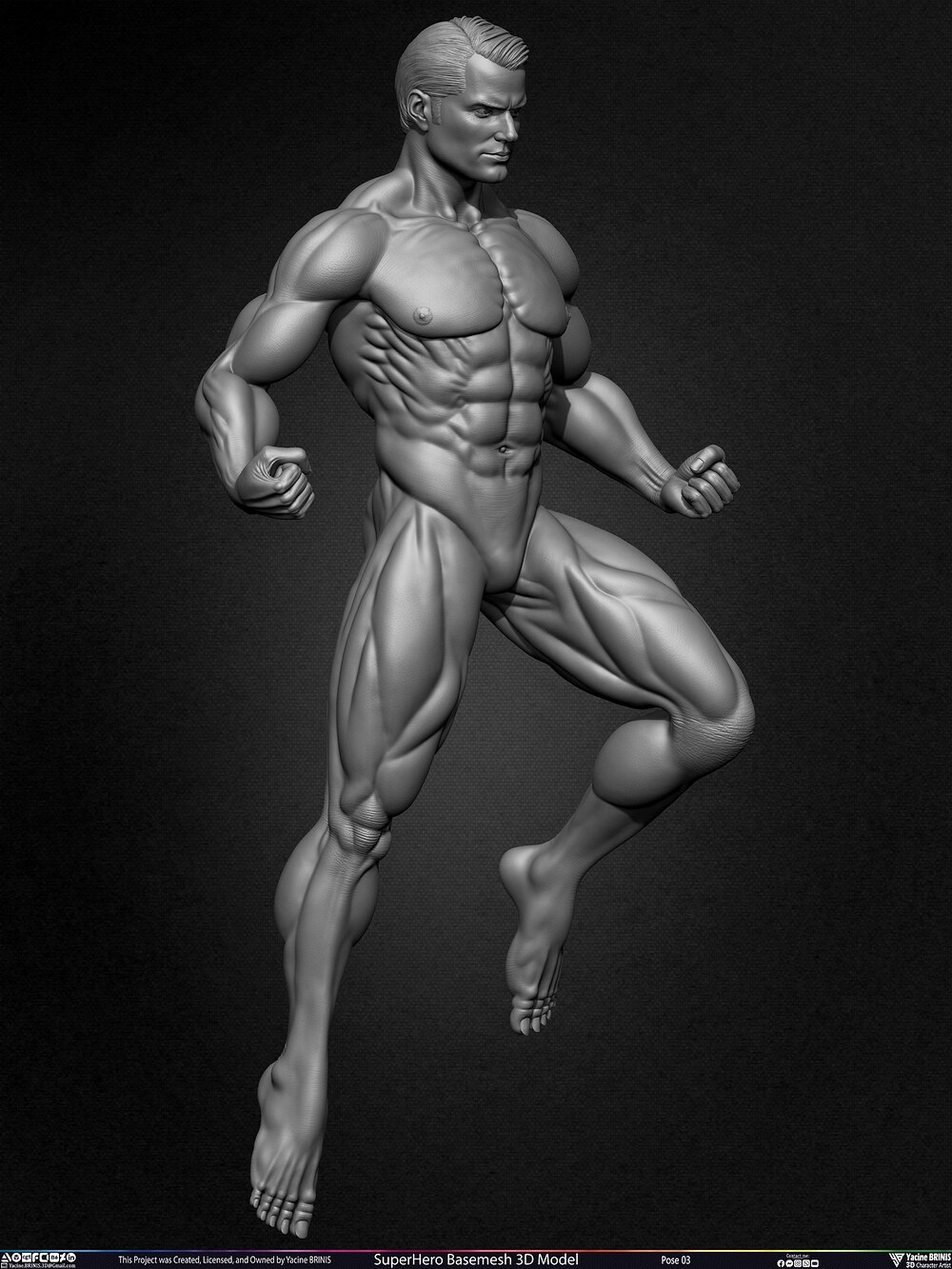 SuperHero Basemesh 3D Model Pose 03 Superman - Henry Kevill - Man of Steel-  Sculpted by Yacine BRINIS Set 038