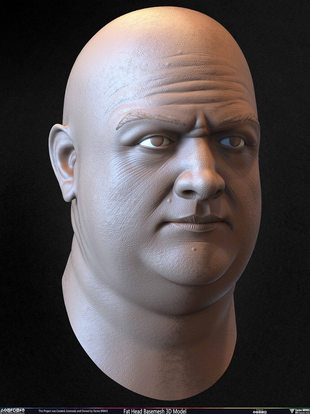 Fat Head Basemesh 3D Model Sculpted by Yacine BRINIS Set 029