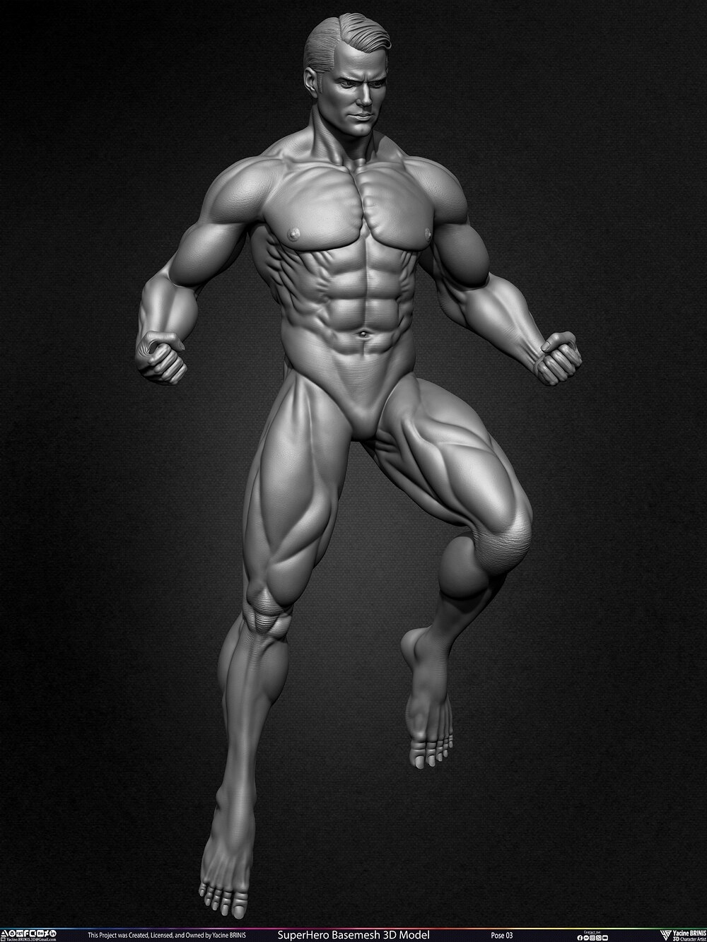 SuperHero Basemesh 3D Model Pose 03 Superman - Henry Kevill - Man of Steel-  Sculpted by Yacine BRINIS Set 037