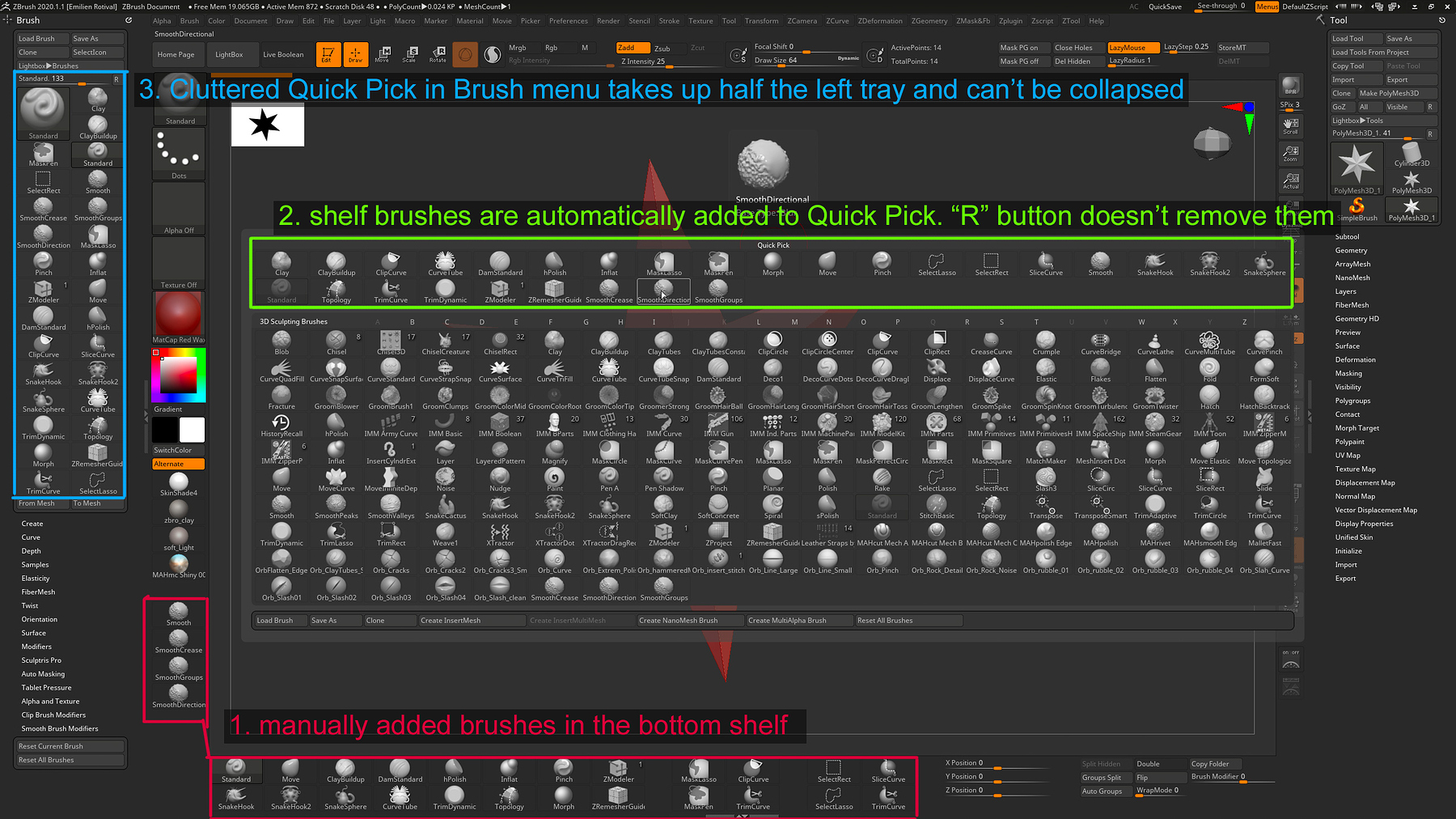 Cluttered Brush Quick Pick list ZBrushCentral