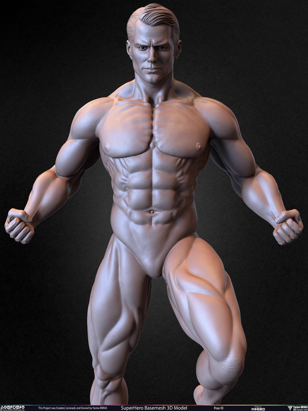 SuperHero Basemesh 3D Model Pose 03 Superman - Henry Kevill - Man of Steel-  Sculpted by Yacine BRINIS Set 027