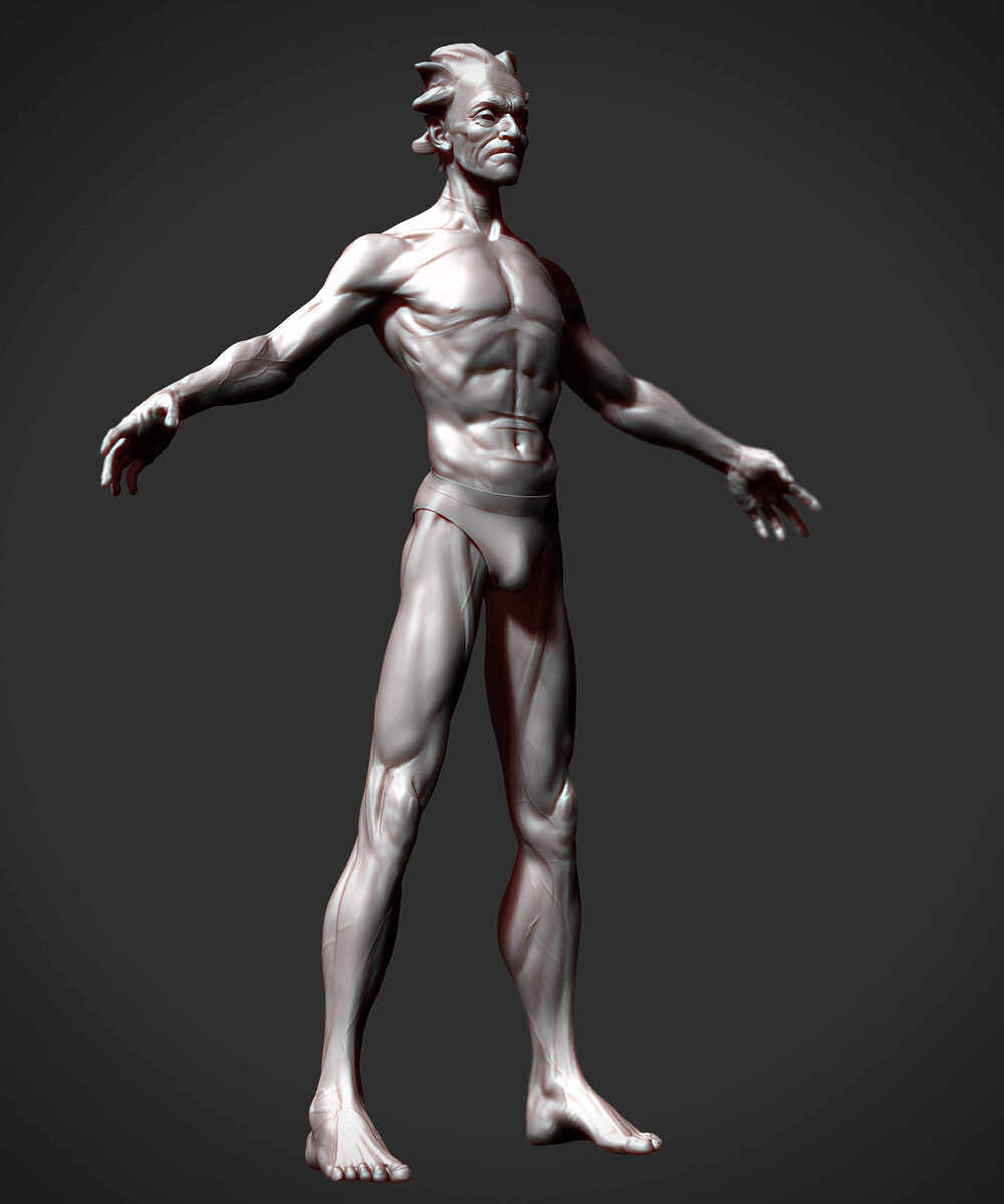 Realistic Rick Sanchez by Darya Girina sculpting_T_Pose_Life size anatomy_7