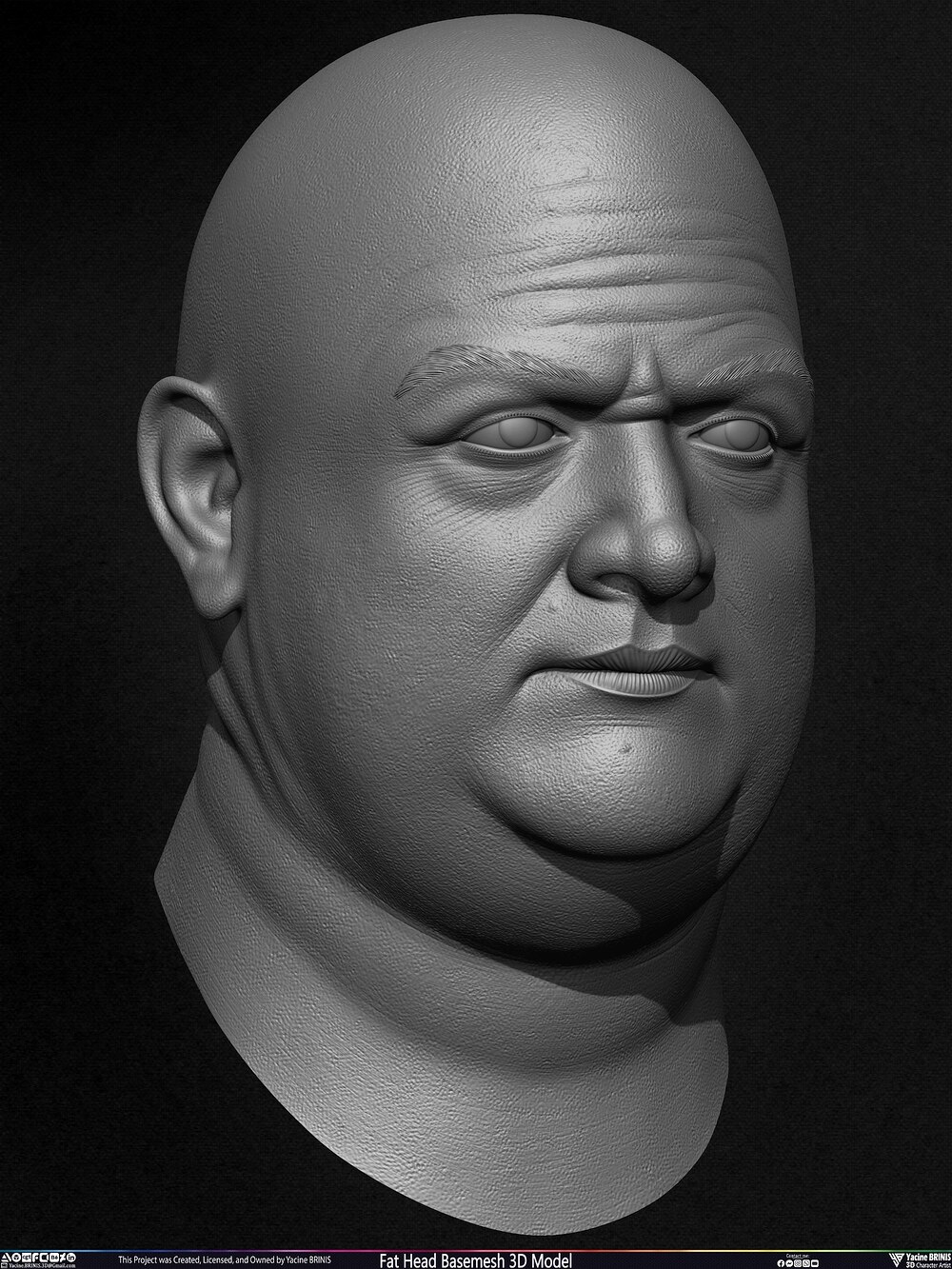 Fat Head Basemesh 3D Model Sculpted by Yacine BRINIS Set 016
