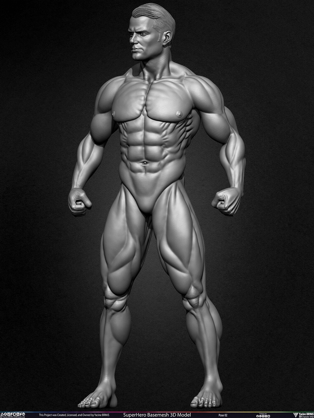 Super-Hero Basemesh 3D Model - Henry Cavill- Man of Steel - Superman - Pose 02 Sculpted by Yacine BRINIS Set 021