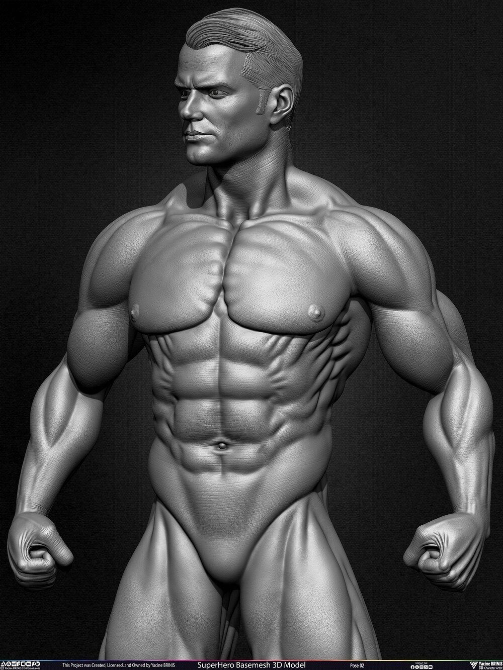 Super-Hero Basemesh 3D Model - Henry Cavill- Man of Steel - Superman - Pose 02 Sculpted by Yacine BRINIS Set 025