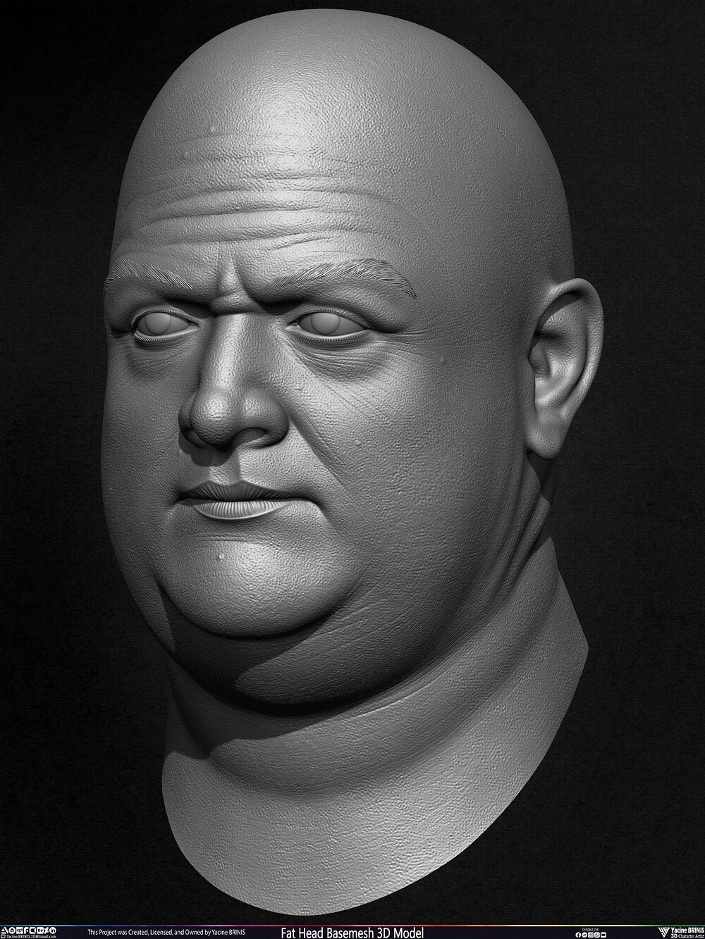 Fat Head Basemesh 3D Model Sculpted by Yacine BRINIS Set 002