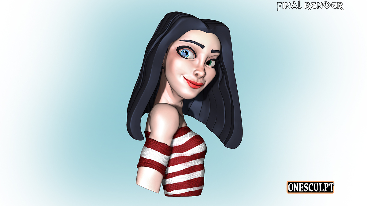 #001 - EVI OWN HAIR FINAL RENDER RED SHIRT BLUE BG#2
