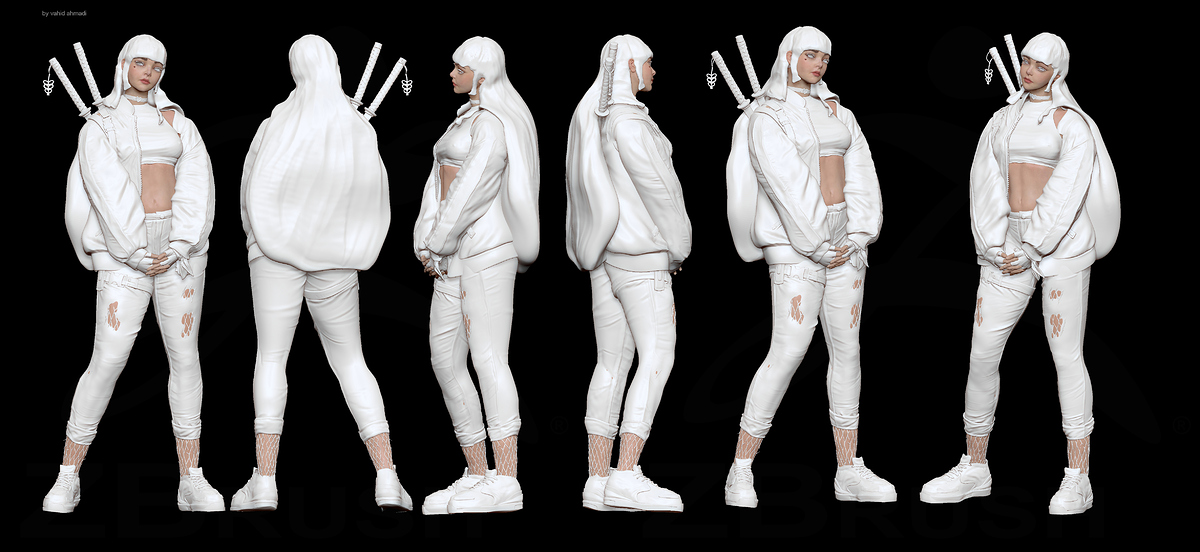 vahid ahmadi art zbrush workflow character sheet badass girl