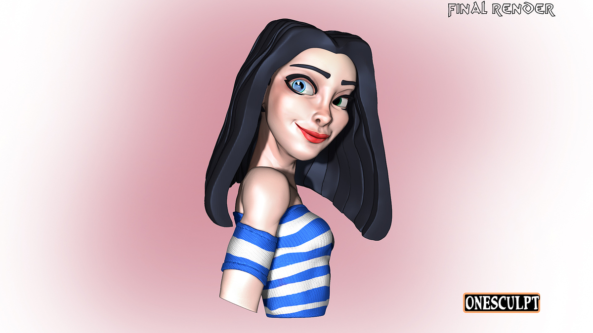 #001 -EVI OWN HAIR FINAL RENDER BLUE SHIRT RED BG#1
