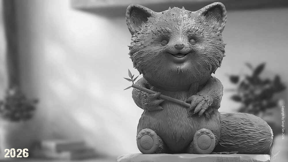 F_The Mischievous Red Panda_Digital_Sculpture_SurajitSen_clay_v002