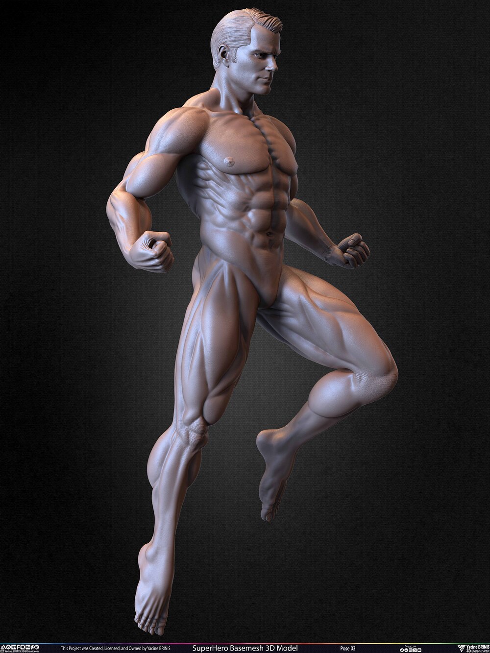 SuperHero Basemesh 3D Model Pose 03 Superman - Henry Kevill - Man of Steel-  Sculpted by Yacine BRINIS Set 010