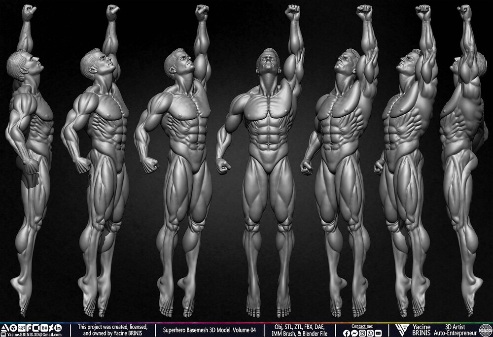 SuperHero Basemesh 3D Model Pose 04 Superman - Henry Kevill - Man of Steel-  Sculpted by Yacine BRINIS Set 056