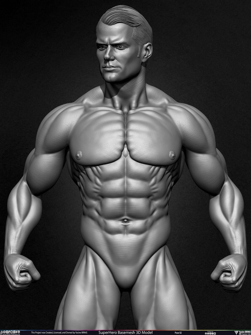 Super-Hero Basemesh 3D Model - Henry Cavill- Man of Steel - Superman - Pose 02 Sculpted by Yacine BRINIS Set 022