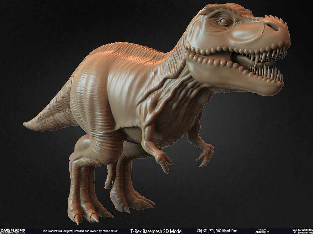 T-Rex Basemesh 3D Model (Tyrannosaurus Rex) Sculpted By Yacine BRINIS Set 002