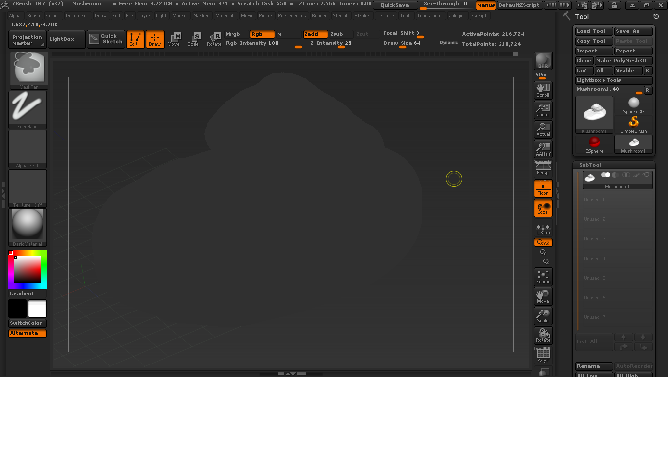 create flat object zbrush core