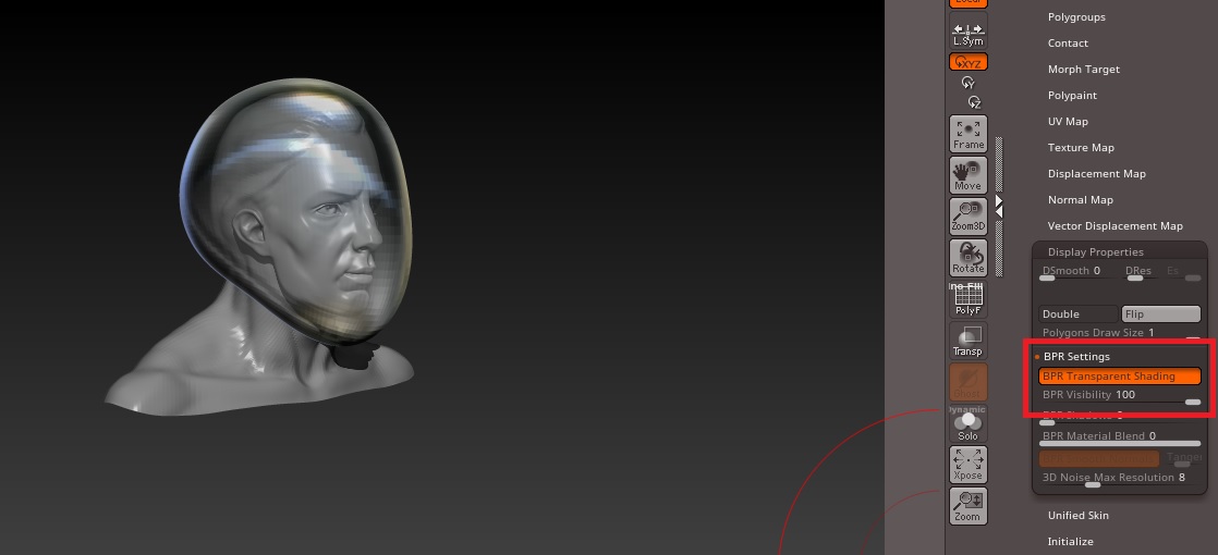 how to turn on subtool transparency zbrush