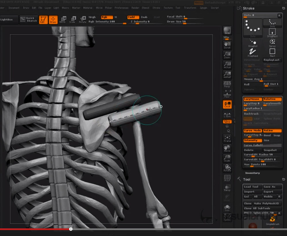 change curve tube size zbrush