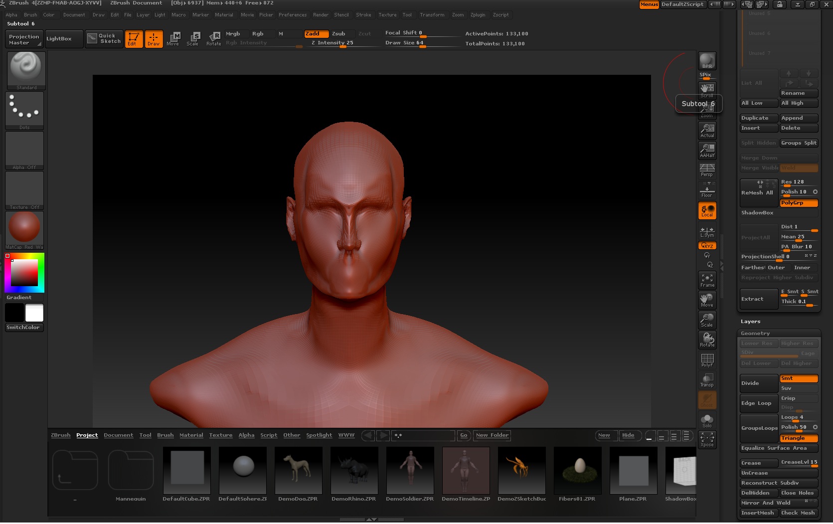 cant divide subtool zbrush