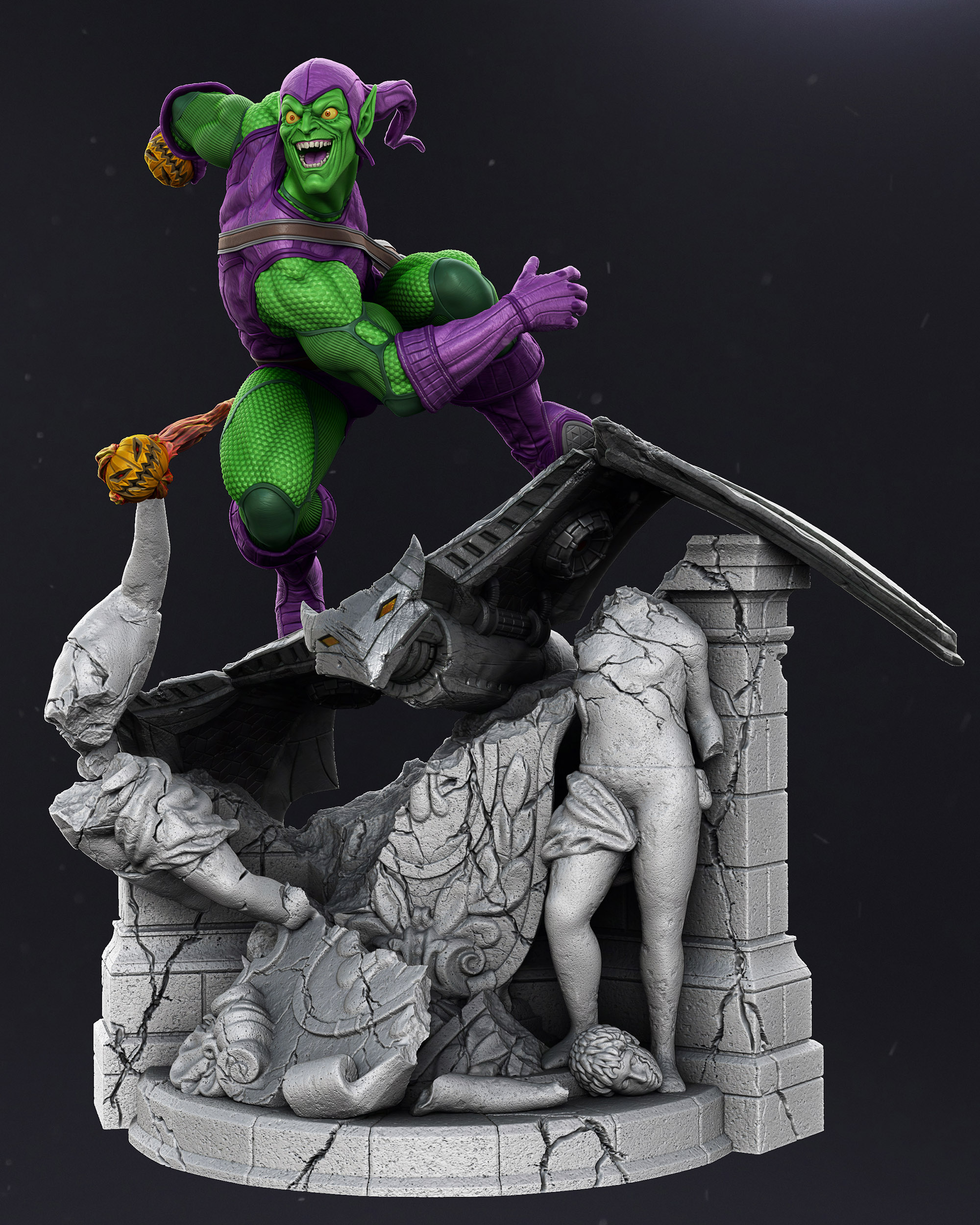 Goblin stone на русском. Глайдер зеленого Гоблина 2002. Green Goblin Statue. Глаэдр зеленого Гоблина.