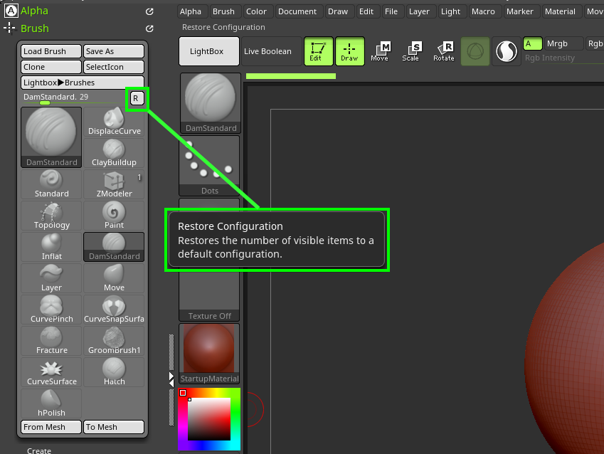 brush palette zbrush