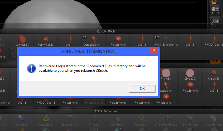 zbrush 2018 abnormal termination