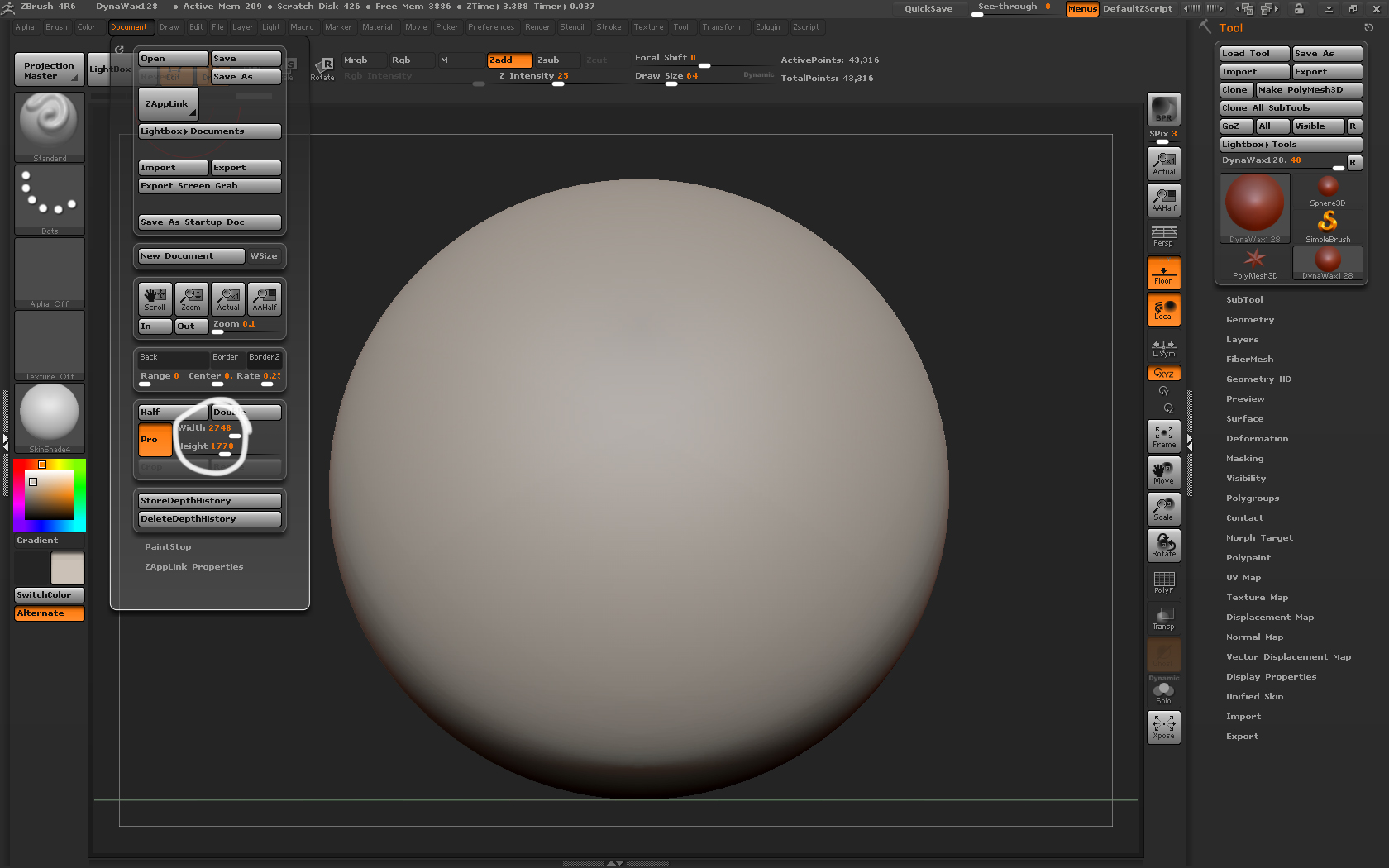 how to change the screen size in zbrush