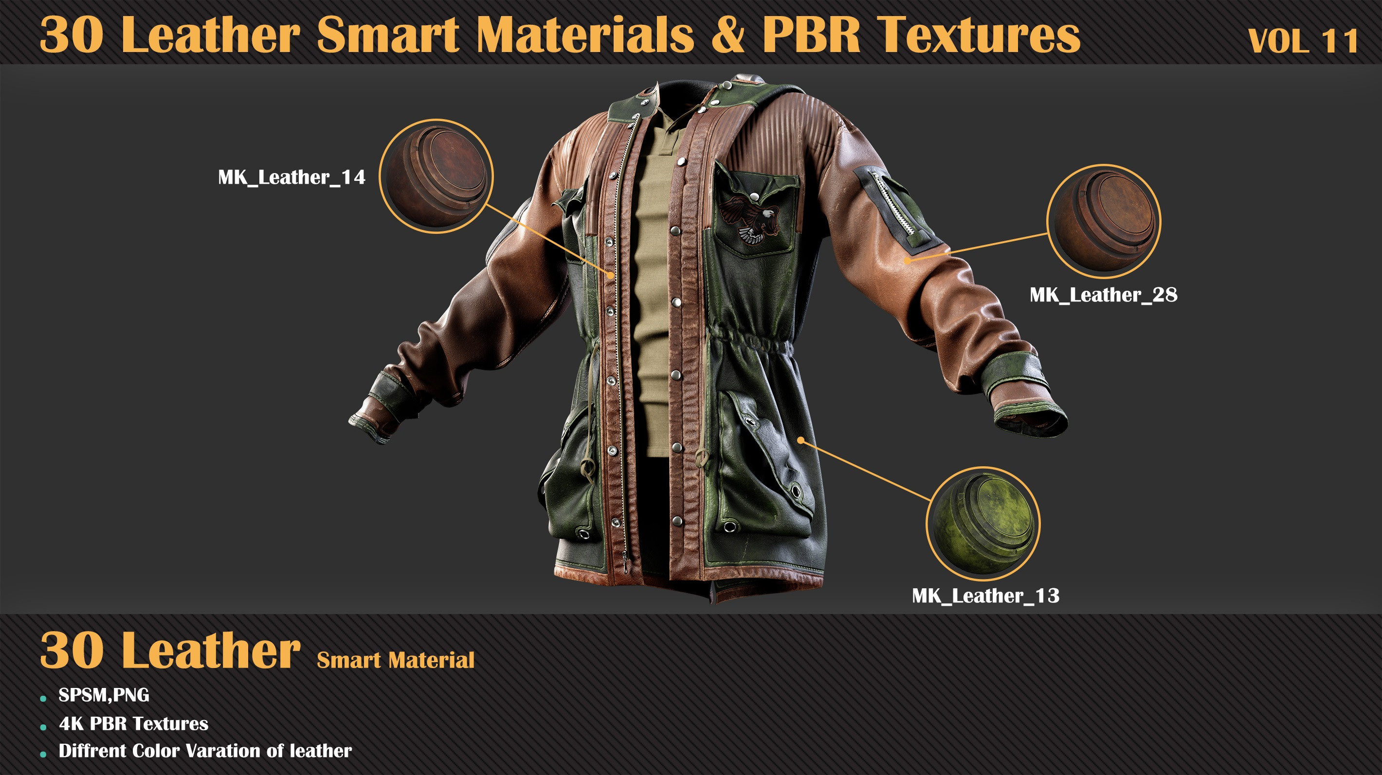 30 Leather Smart Materials + PBR Textures - Vol 11 - ZBrushCentral