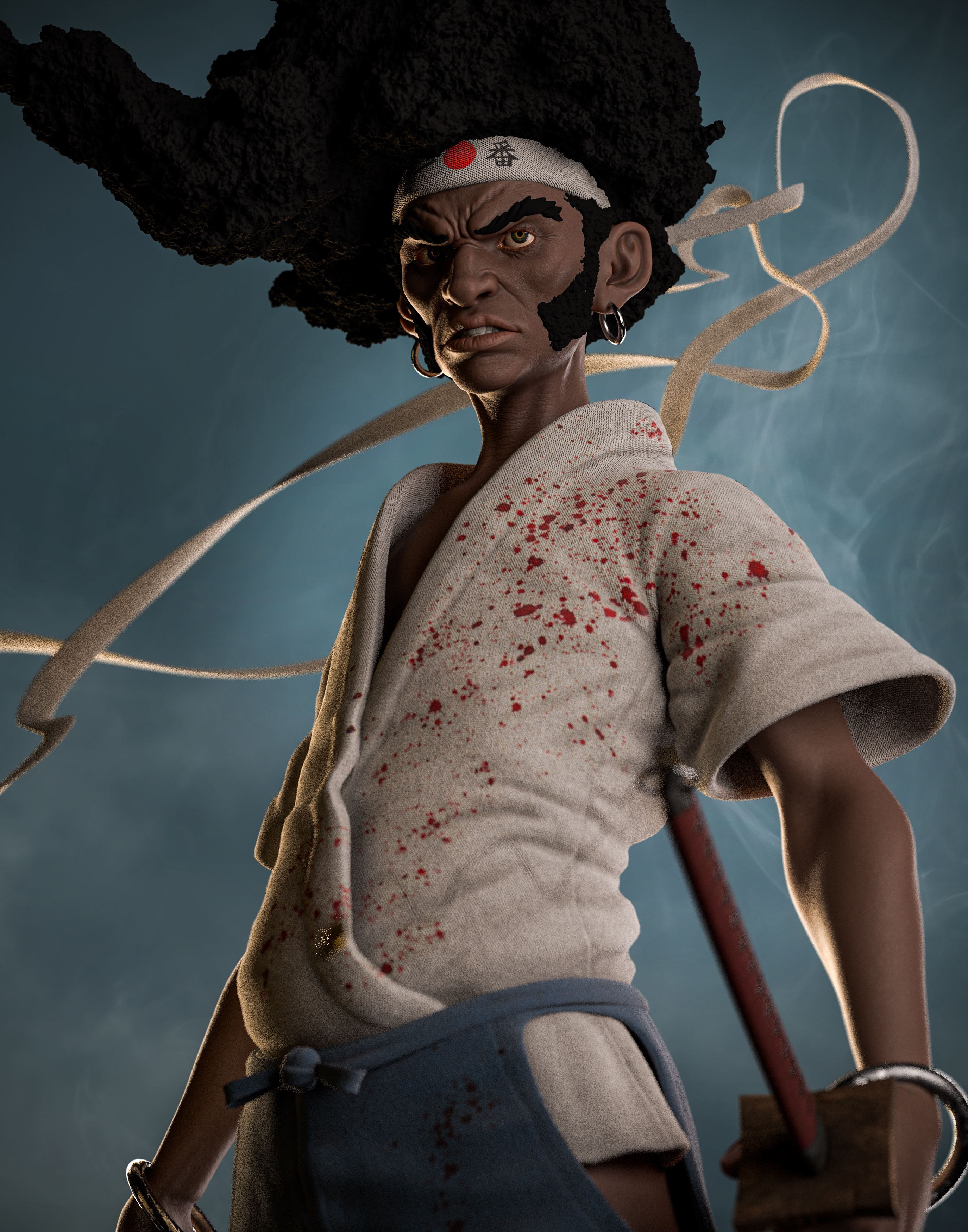 Afro Samurai | Ilustração - Afro Samurai - nankin - aquarela… | Bruno  Medino | Flickr