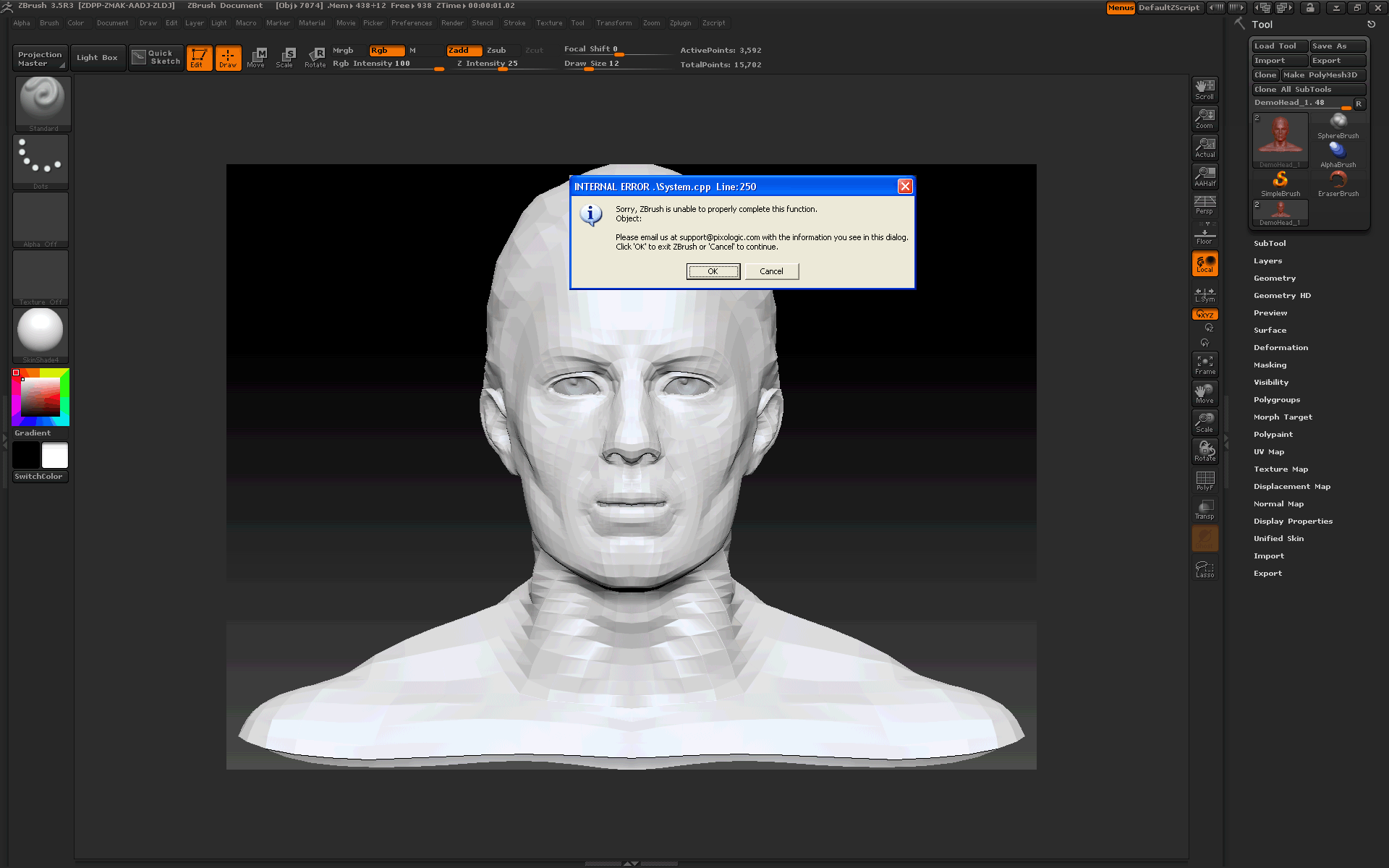 zbrush crashes when i use uv master