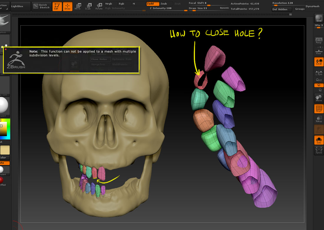 switch to lower levels of subdivision in zbrush