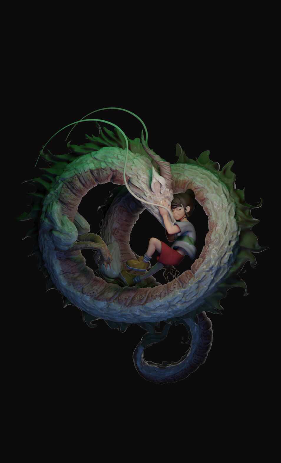 Chihiro and Haku Sketch - ZBrushCentral, image size:954x1570