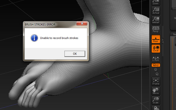 unable to record brush stroke zbrush