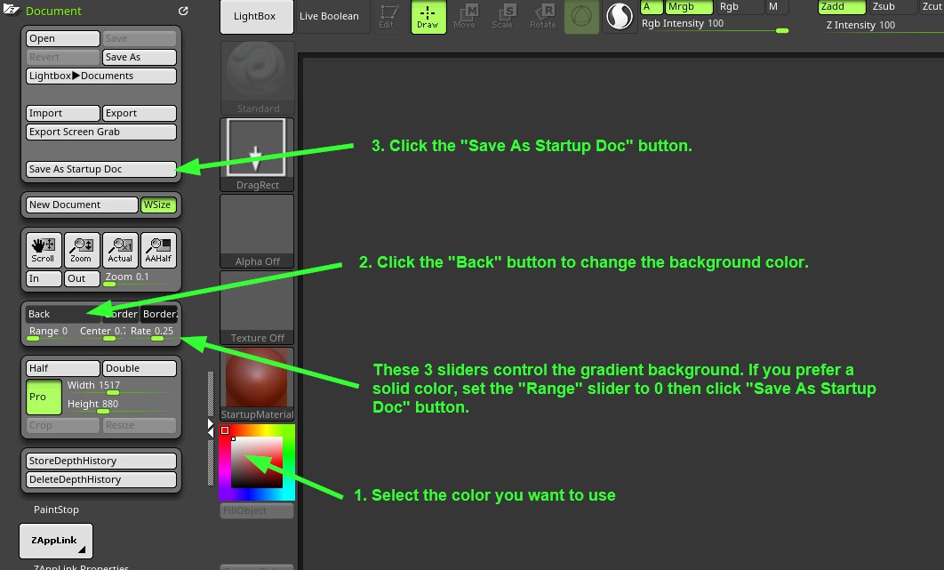 change zbrush color buttons
